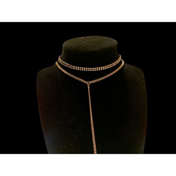 Carisma Layered Necklace Set Black Studded Choker Gold Chain Stone Pendant - Picture 2 of 9